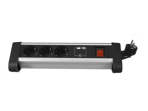 [TIM-EBP03DS] Contactdoos Perel met 3 stopcontacten 2 USB-poorten en schakelaar zwart BE